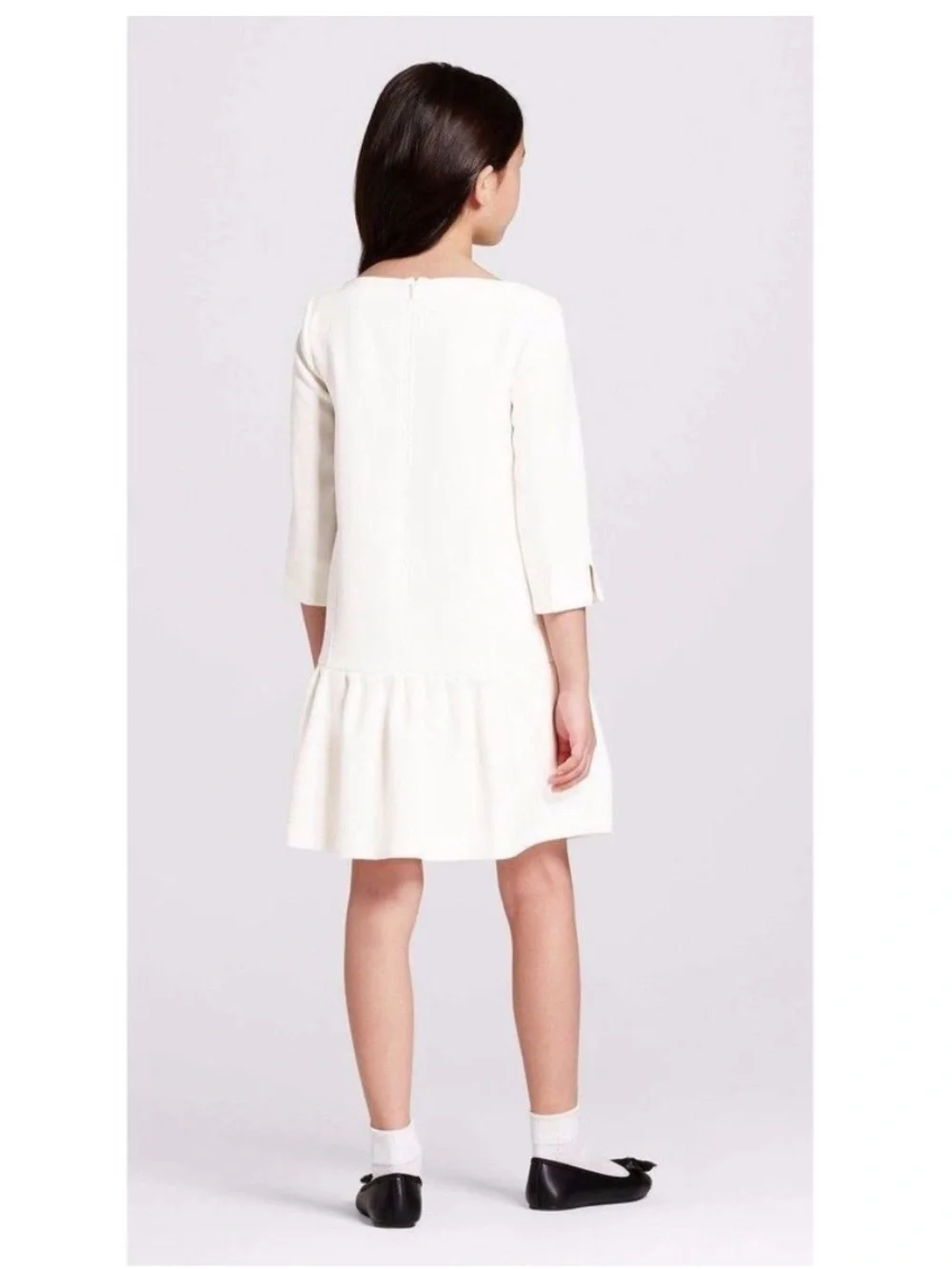 NWT Victoria Beckham Girls XL Cream Drop-Waist Dress Three-Quarter Sleeves